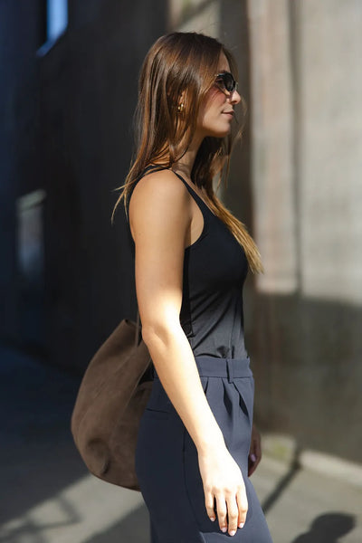 Square neck top - black