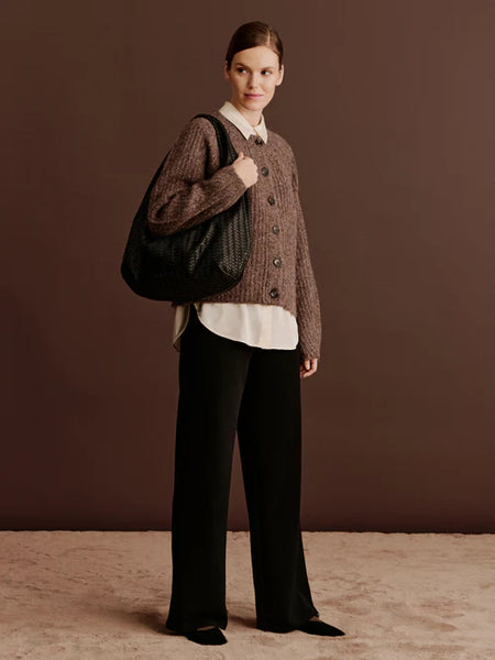 RWTulip Wool Blend LS O-neck Rib Knit Cardigan