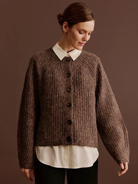 RWTulip Wool Blend LS O-neck Rib Knit Cardigan