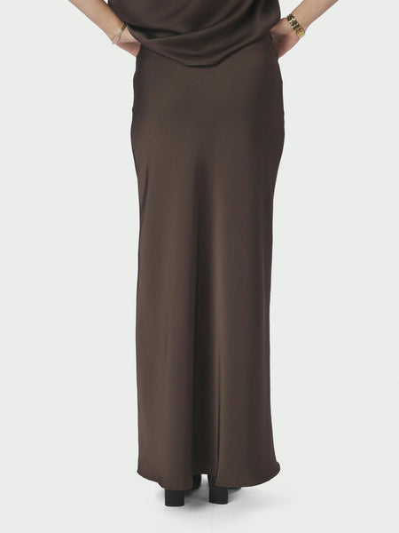 VICKY HEAVY SATEEN SKIRT Dark Brown