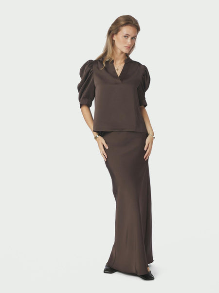 VICKY HEAVY SATEEN SKIRT Dark Brown