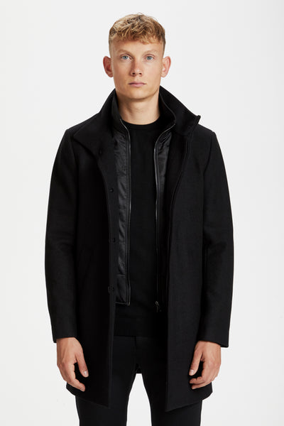 HARVEY WOOL COAT -BLACK