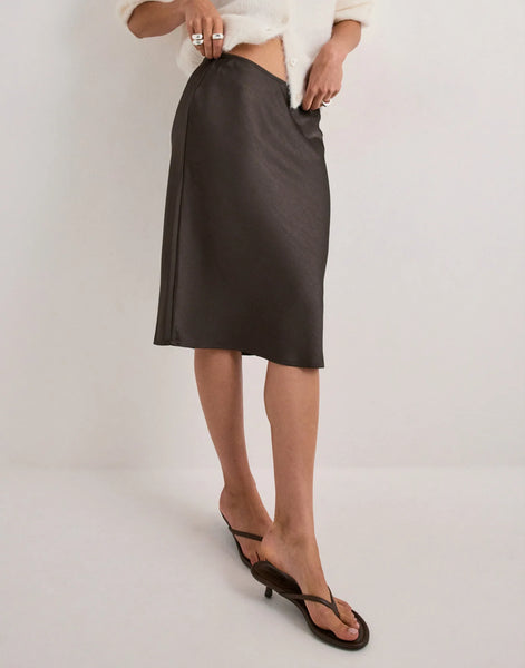 Mindie Heavy sateen Skirt - Dark brown