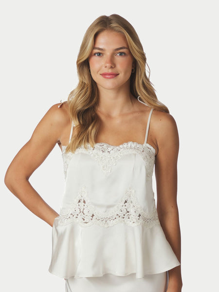 Kaela Heavy Sateen Lace Top - Pearl