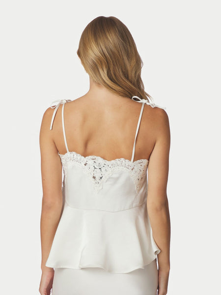 Kaela Heavy Sateen Lace Top - Pearl