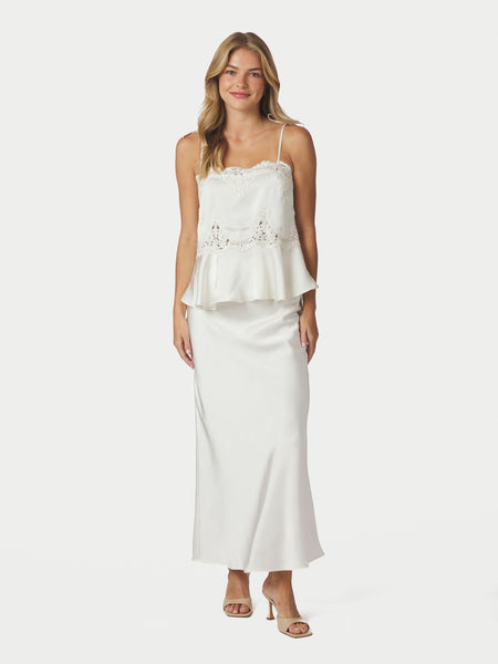 Kaela Heavy Sateen Lace Top - Pearl