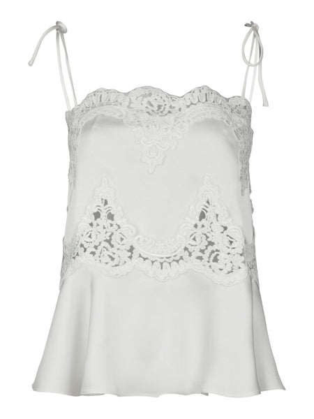 Kaela Heavy Sateen Lace Top - Pearl