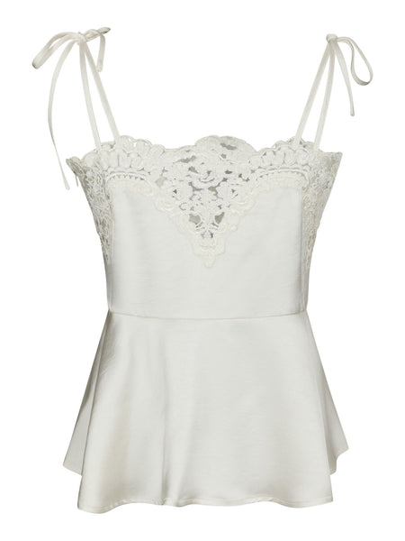 Kaela Heavy Sateen Lace Top - Pearl