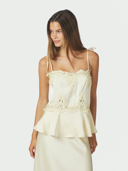 Kaela Heavy Sateen Lace Top - Light yellow