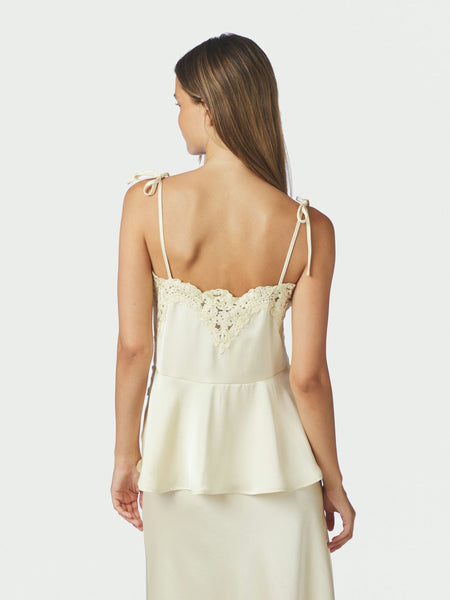 Kaela Heavy Sateen Lace Top - Light yellow