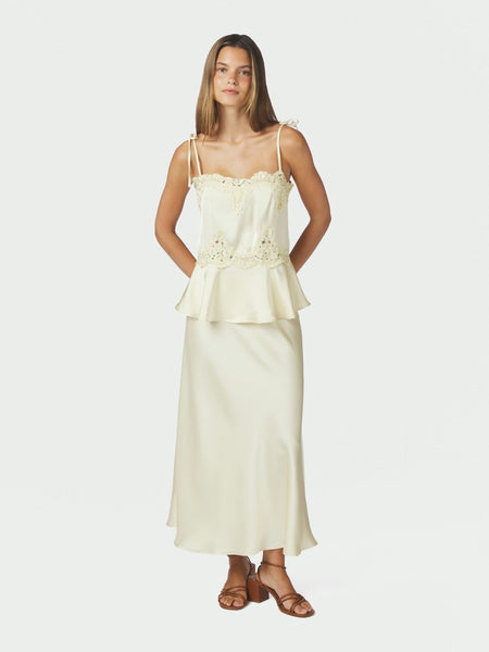 Kaela Heavy Sateen Lace Top - Light yellow