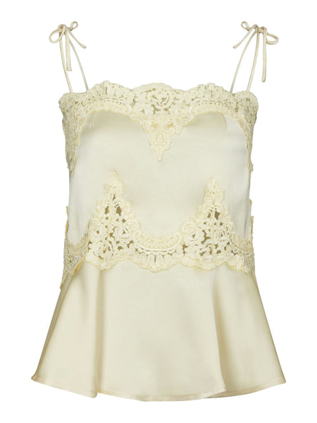 Kaela Heavy Sateen Lace Top - Light yellow