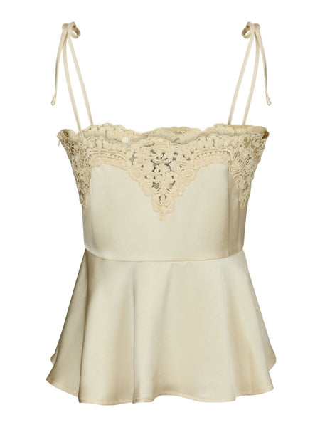 Kaela Heavy Sateen Lace Top - Light yellow