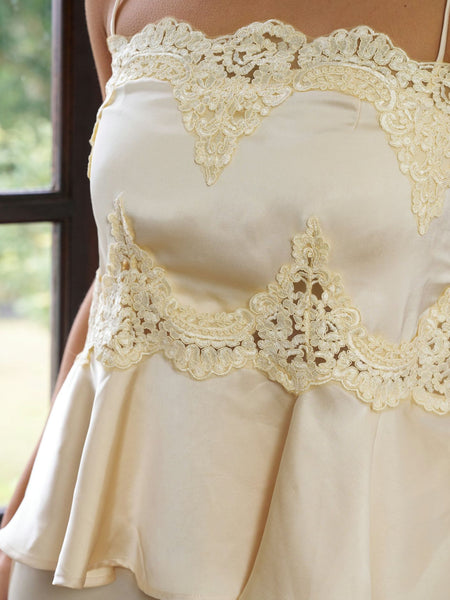 Kaela Heavy Sateen Lace Top - Light yellow