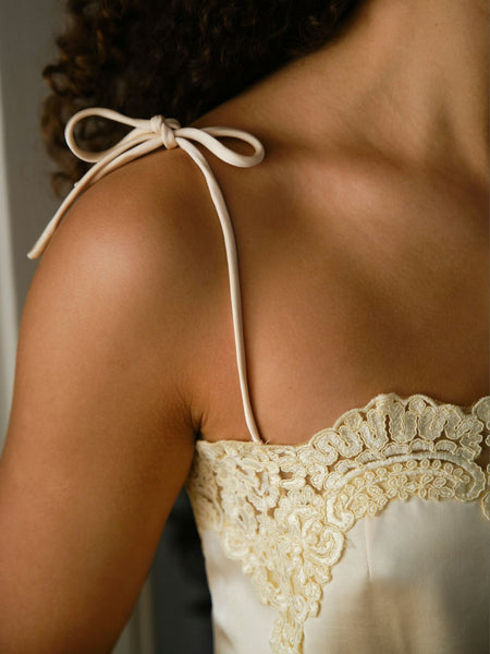 Kaela Heavy Sateen Lace Top - Light yellow