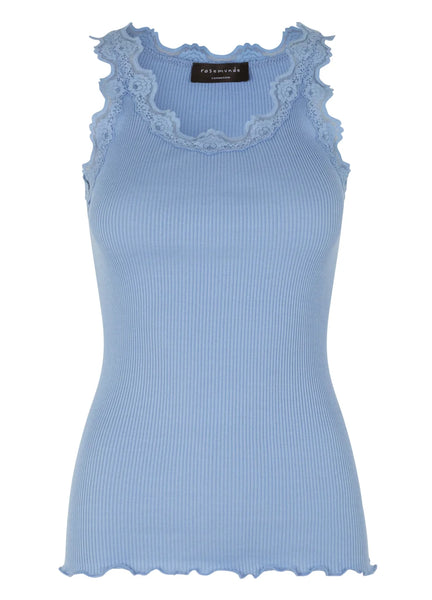 ICONIC SILK TOP WITH LACE, BLUE HEAVEN (LONG)
