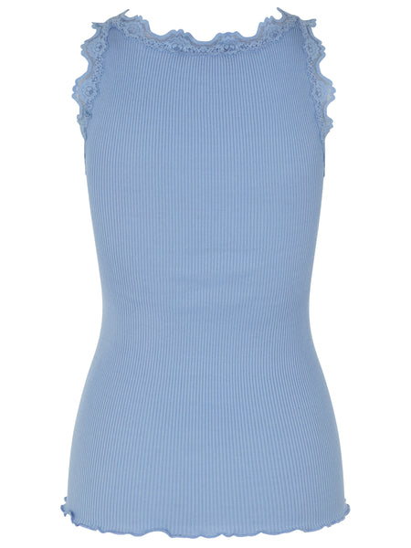 ICONIC SILK TOP WITH LACE, BLUE HEAVEN (LONG)