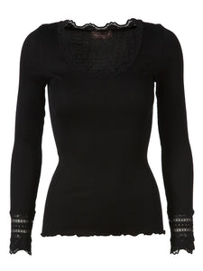BLOUSE WITH LACE, BLACK