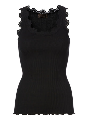 ICONIC SILK TOP WITH LACE, BLACK