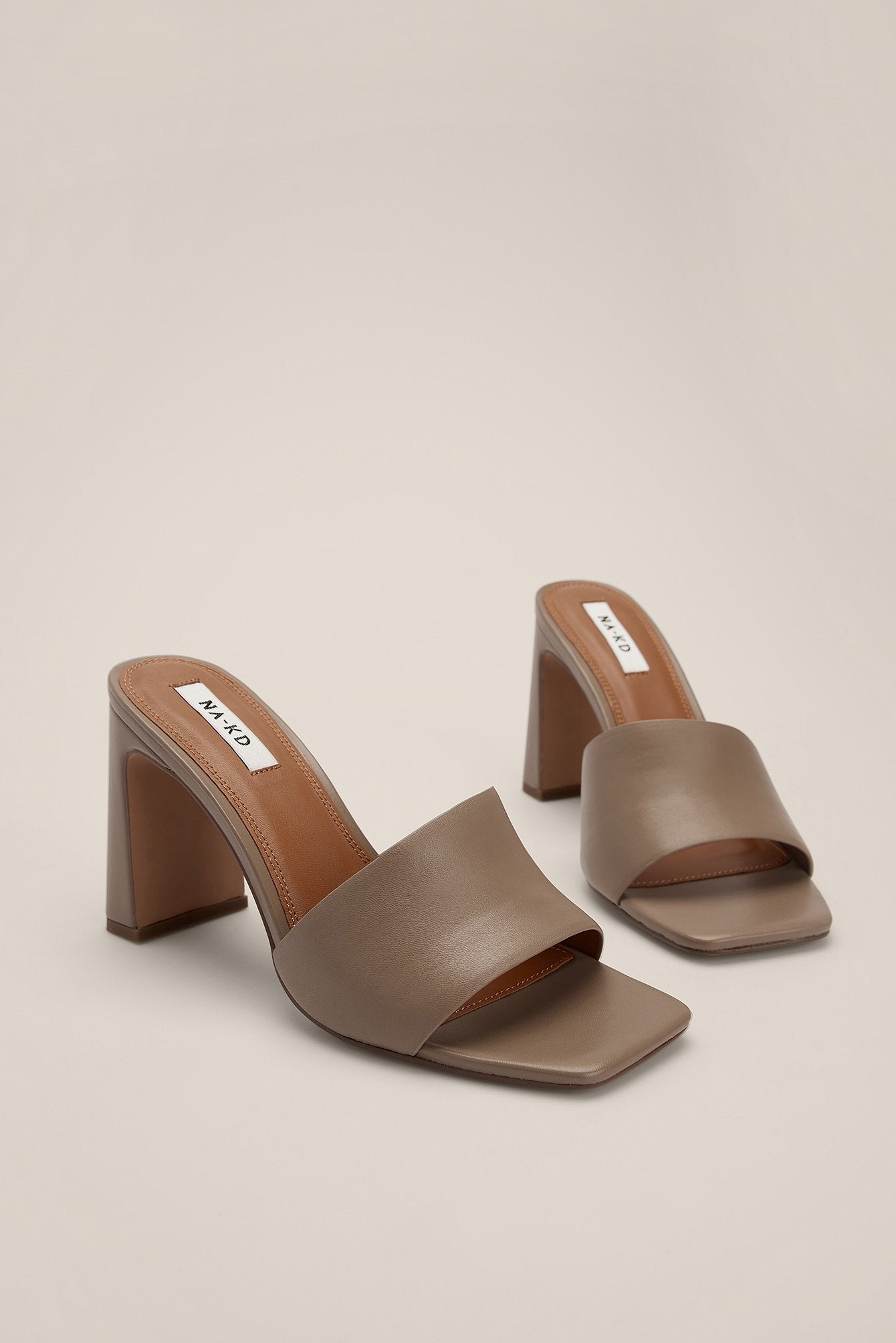 Flared Heel Leather Mules Light Taupe